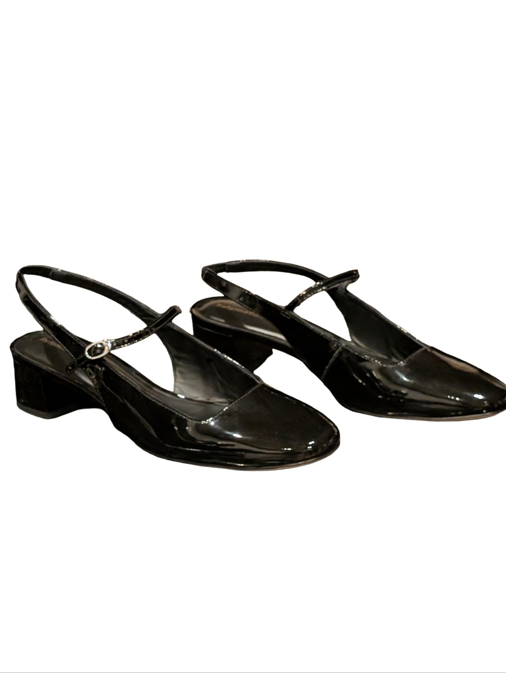 Reformation Maddox Slingback Heel Minimalist Black Patent Size 7.5 NIB